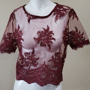 Iris see through lace burgundy crop top